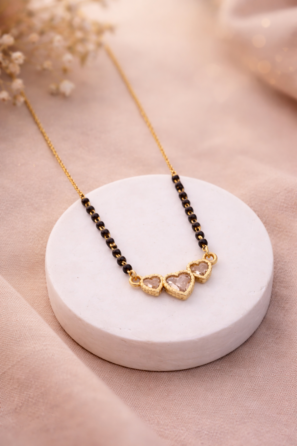 Triple Heart Crystal Mangalsutra