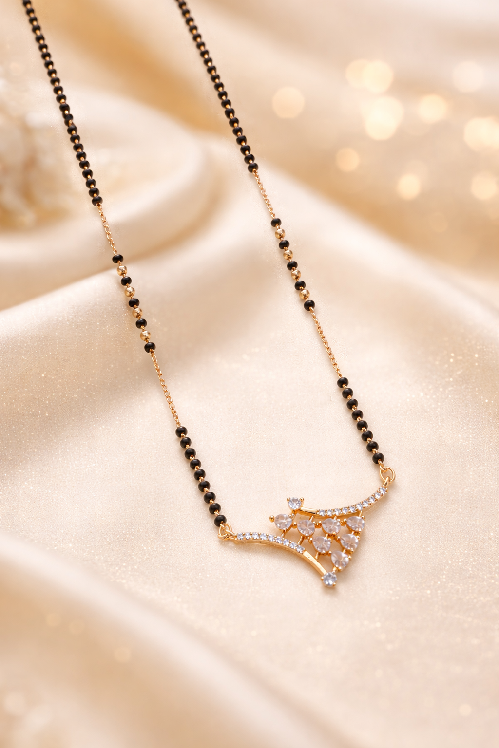 Elegant Rose Stone Curved Triangle Mangalsutra