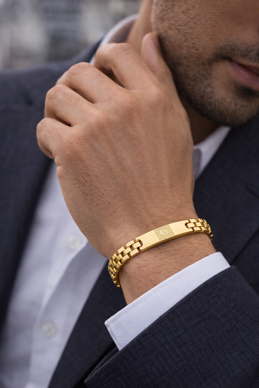 Om Gold Bracelet For Men With Dotted Pattern