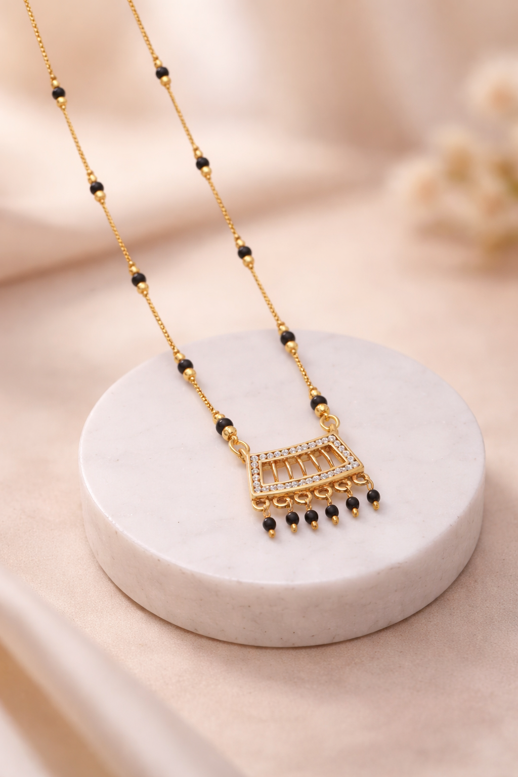 Modern Rectangular Pendant Black Bead Mangalsutra