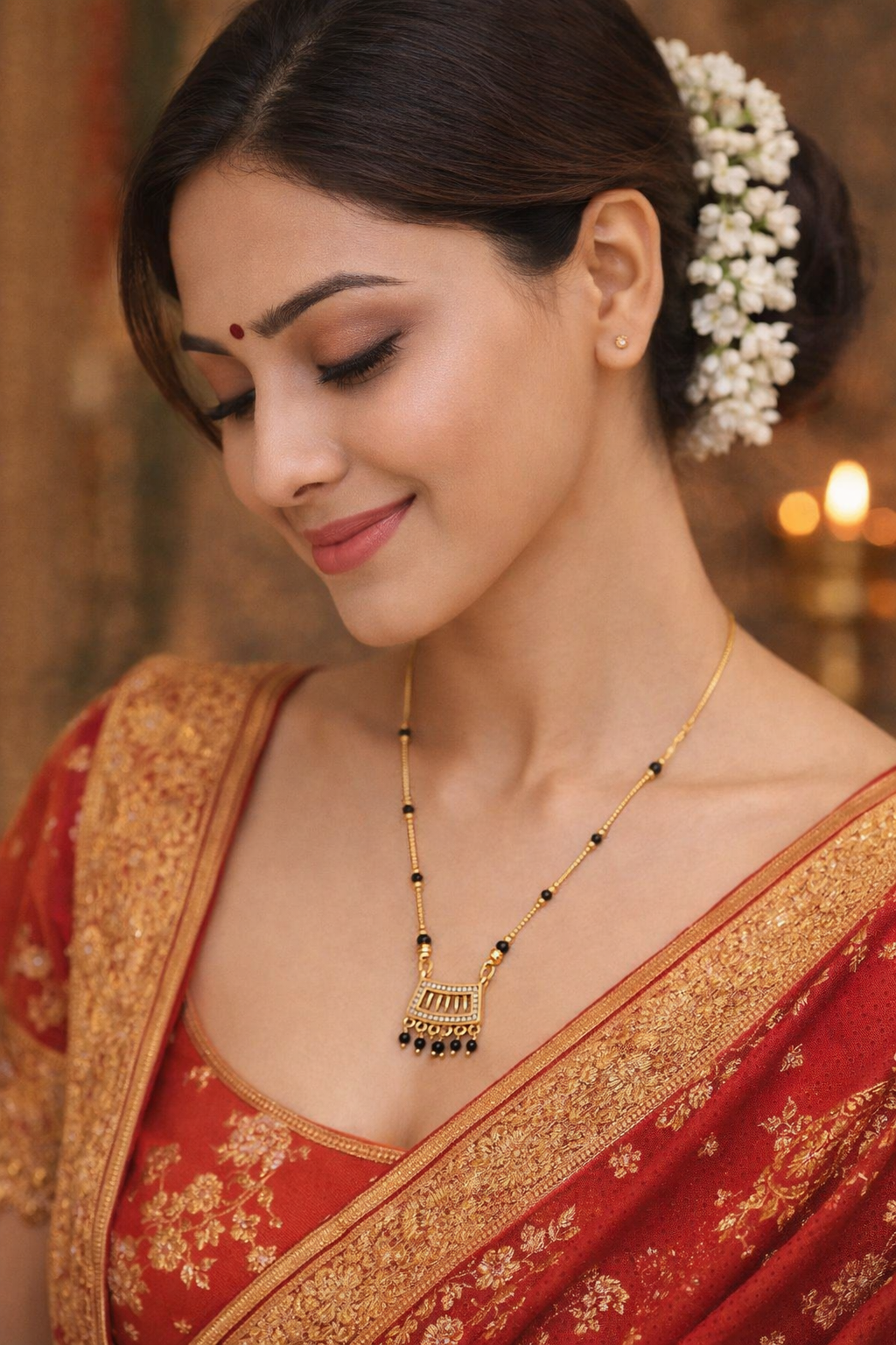 Modern Rectangular Pendant Black Bead Mangalsutra