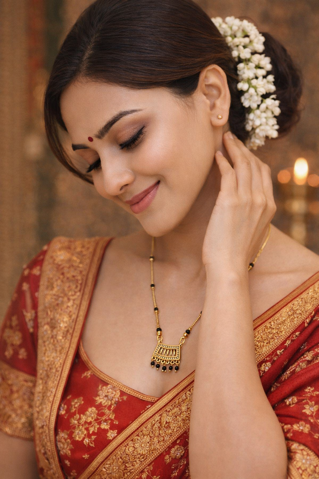 Modern Rectangular Pendant Black Bead Mangalsutra