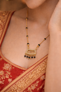 Modern Rectangular Pendant Black Bead Mangalsutra