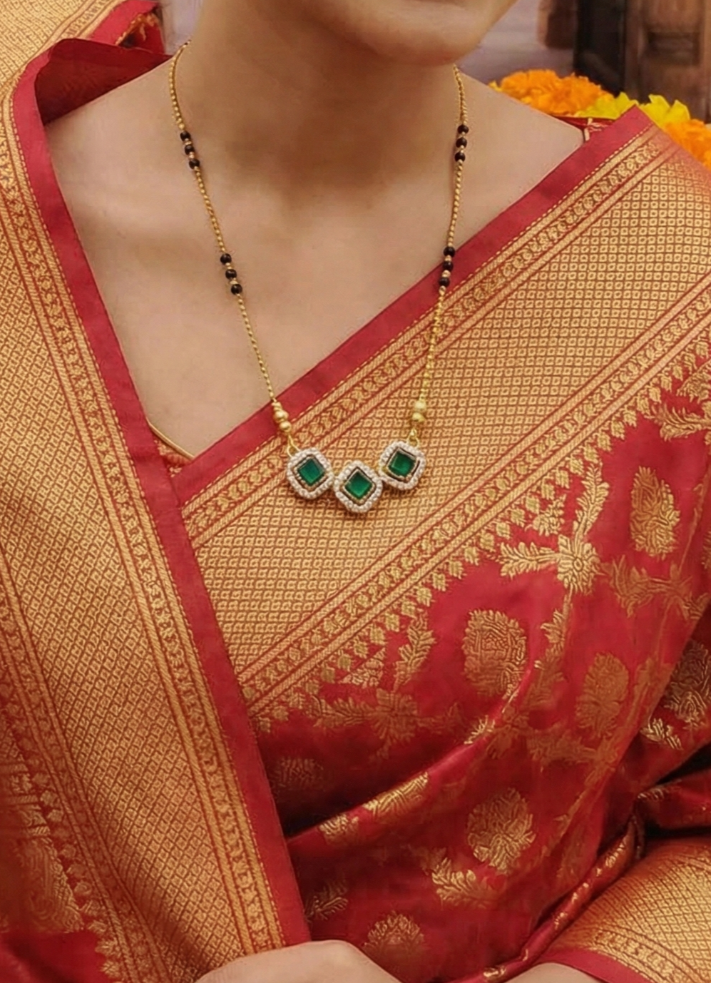 Emerald Triveni Mangalsutra