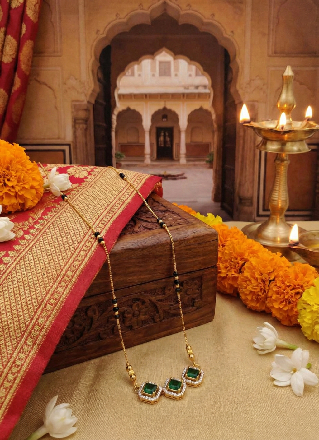 Emerald Triveni Mangalsutra