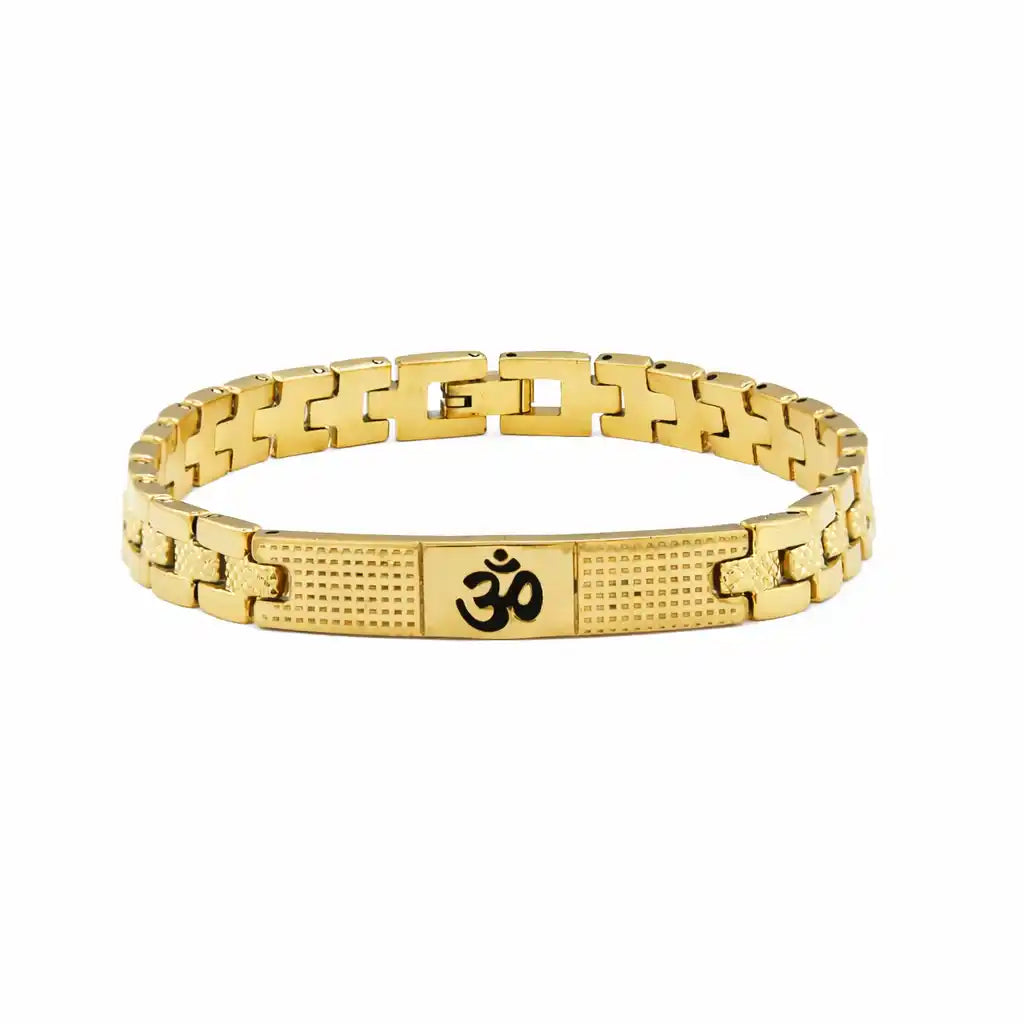 Om Symbol Gold Finish Link Bracelet