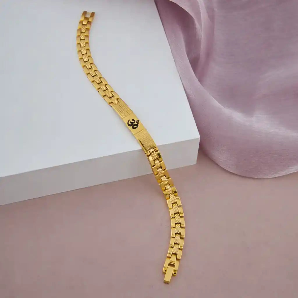 Om Symbol Gold Finish Link Bracelet